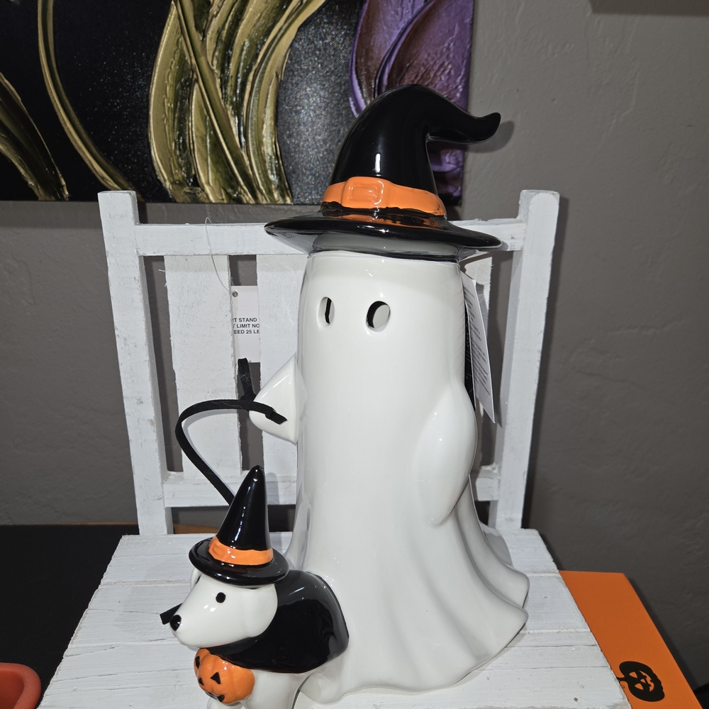 Halloween Ghost Walking Dog With Witch Hat